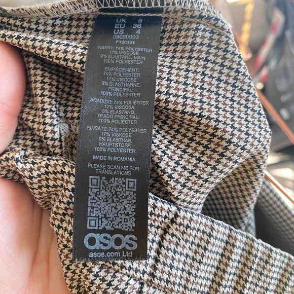 ASOS Womens Houndstooth Pants Size 4 Pockets Tapered Academia Preppy Office - Picture 6 of 8